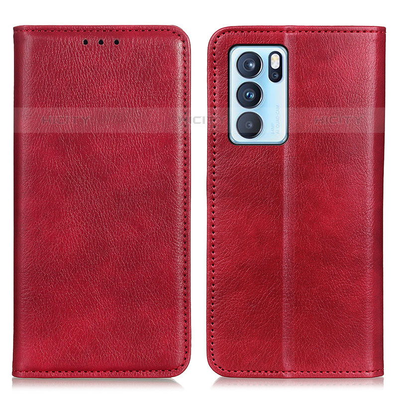 Funda de Cuero Cartera con Soporte Carcasa N01P para Oppo Reno6 Pro 5G India Rojo