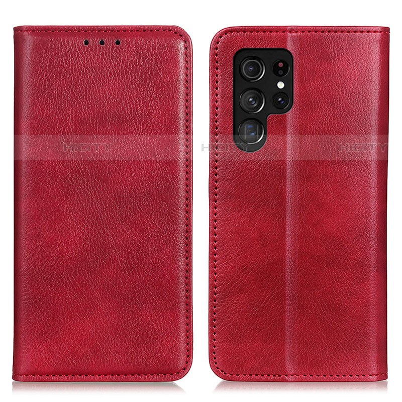 Funda de Cuero Cartera con Soporte Carcasa N01P para Samsung Galaxy S21 Ultra 5G Rojo