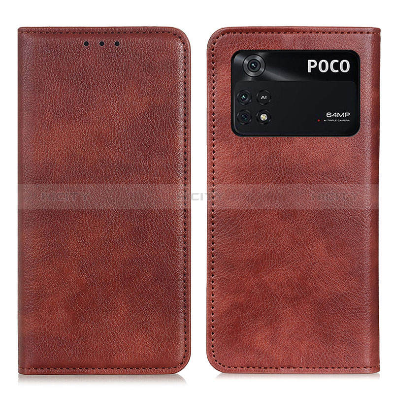 Funda de Cuero Cartera con Soporte Carcasa N01P para Xiaomi Poco M4 Pro 4G Marron