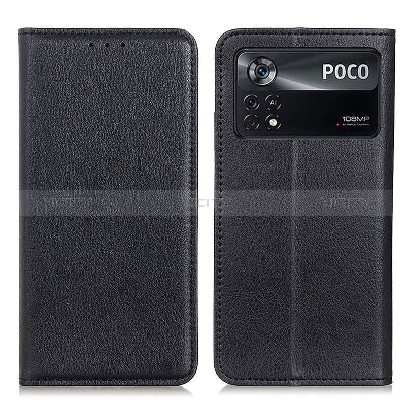 Funda de Cuero Cartera con Soporte Carcasa N01P para Xiaomi Poco X4 Pro 5G Negro