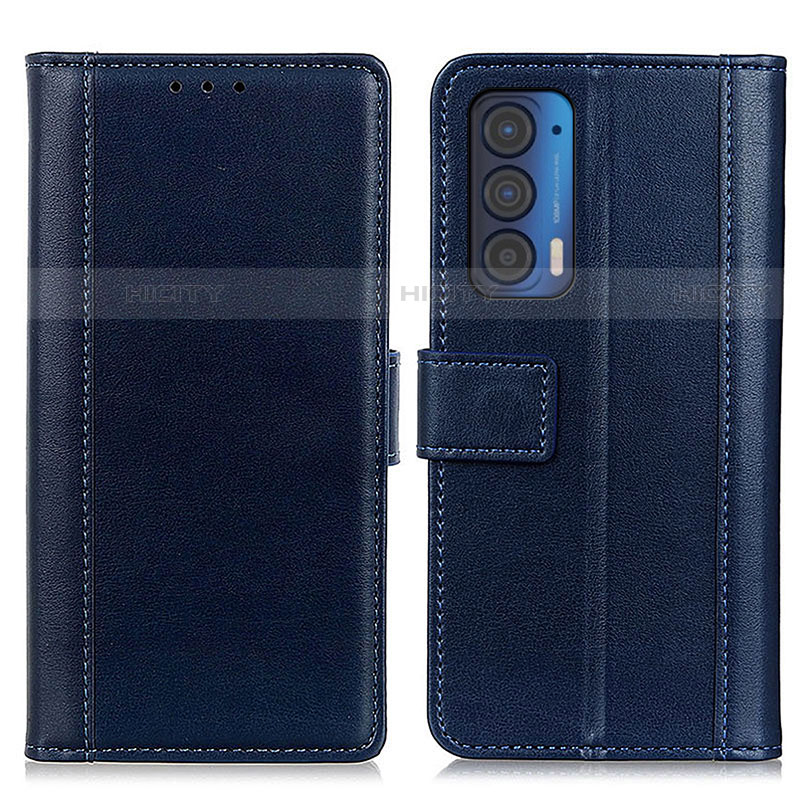 Funda de Cuero Cartera con Soporte Carcasa N02P para Motorola Moto Edge (2021) 5G Azul