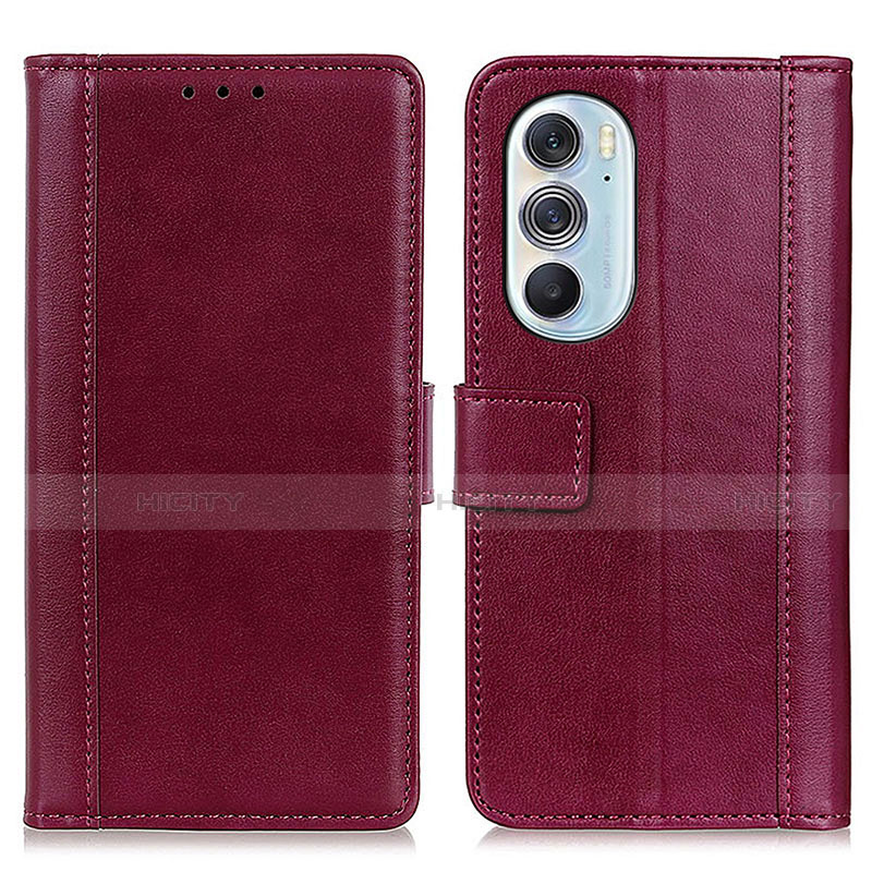 Funda de Cuero Cartera con Soporte Carcasa N02P para Motorola Moto Edge 30 Pro 5G Rojo