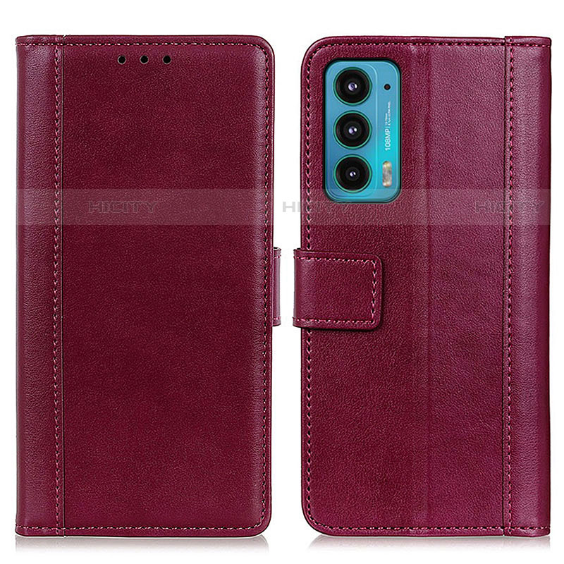 Funda de Cuero Cartera con Soporte Carcasa N02P para Motorola Moto Edge Lite 5G Rojo