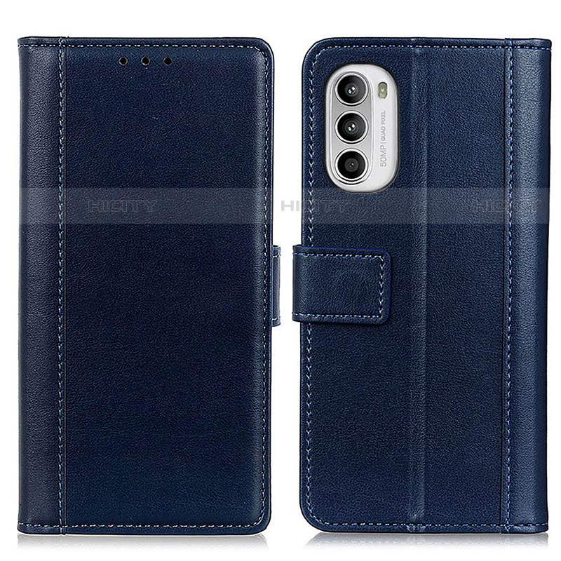 Funda de Cuero Cartera con Soporte Carcasa N02P para Motorola Moto G71s 5G Azul