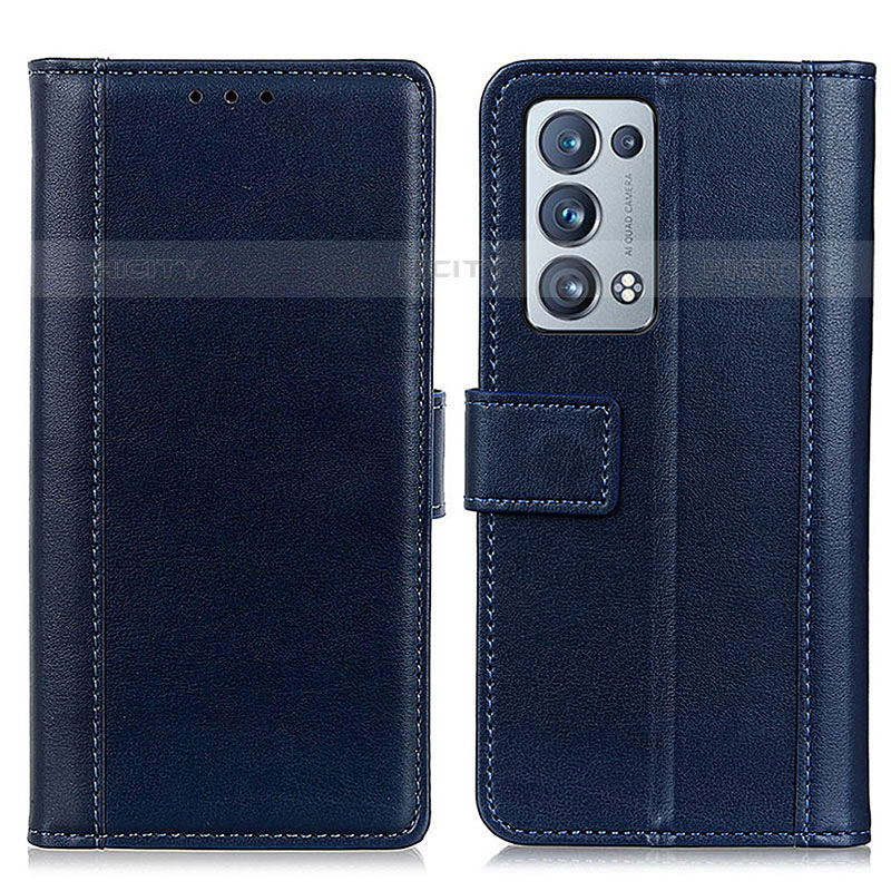 Funda de Cuero Cartera con Soporte Carcasa N02P para Oppo Reno6 Pro+ Plus 5G Azul