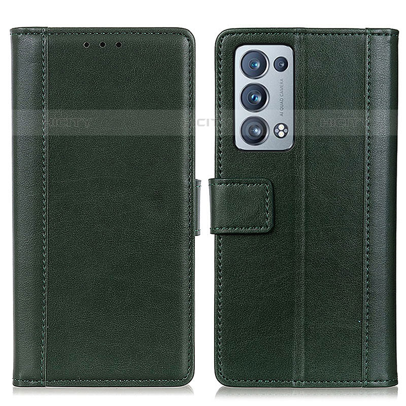 Funda de Cuero Cartera con Soporte Carcasa N02P para Oppo Reno6 Pro+ Plus 5G Verde