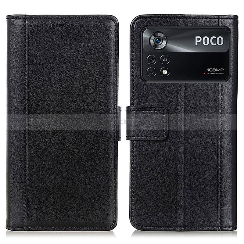 Funda de Cuero Cartera con Soporte Carcasa N02P para Xiaomi Poco X4 Pro 5G Negro