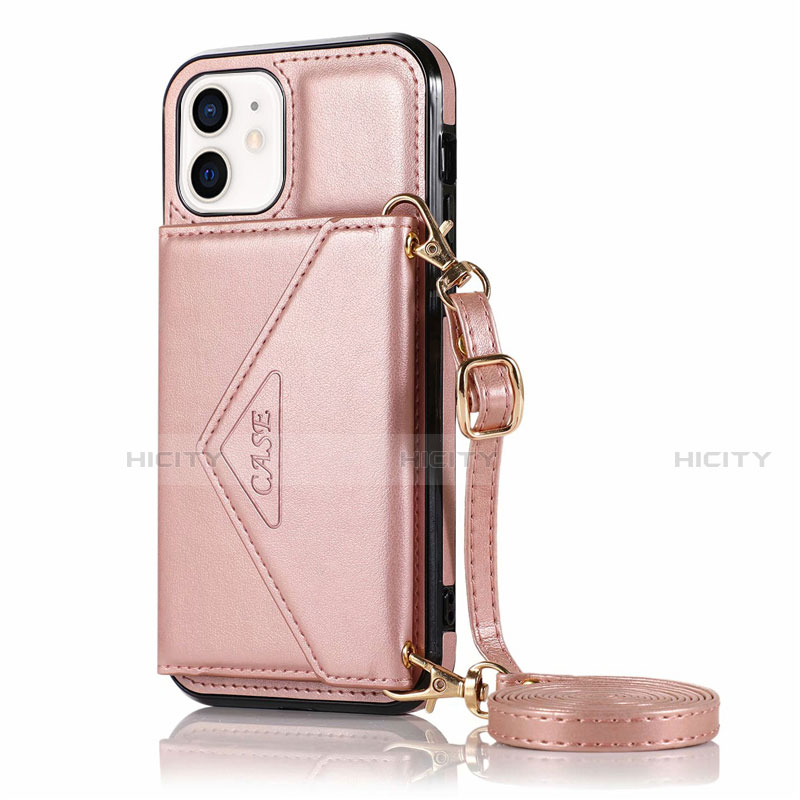 Funda de Cuero Cartera con Soporte Carcasa N03 para Apple iPhone 12 Oro Rosa