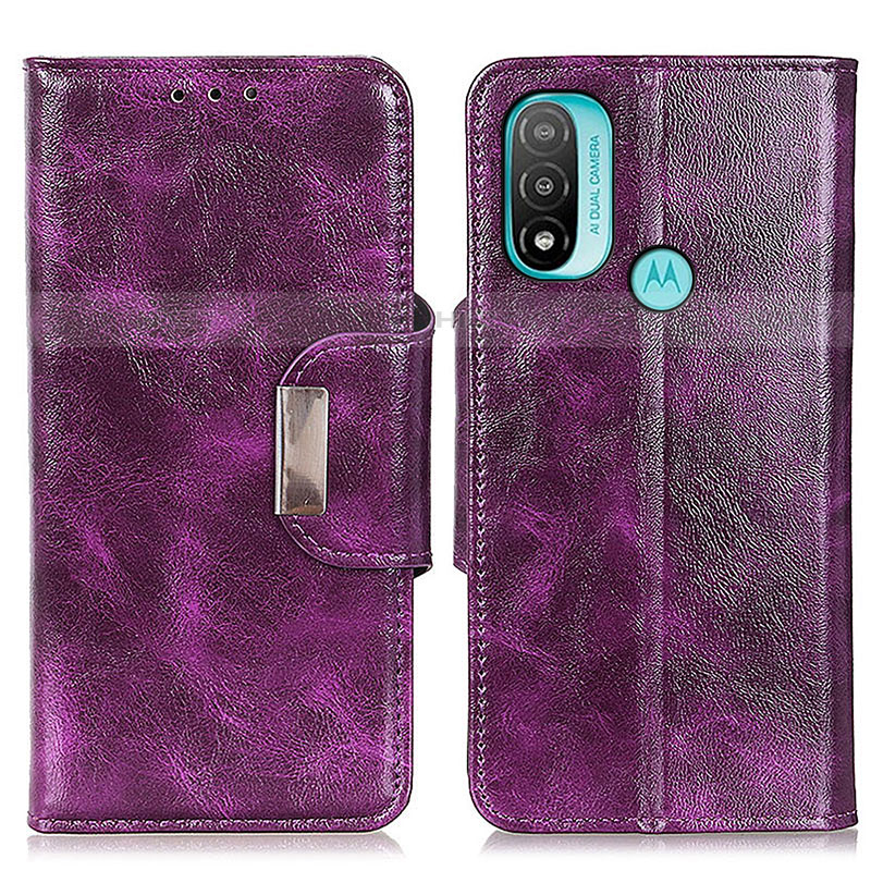 Funda de Cuero Cartera con Soporte Carcasa N04P para Motorola Moto E20 Morado