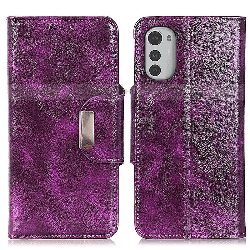 Funda de Cuero Cartera con Soporte Carcasa N04P para Motorola Moto E32 Morado