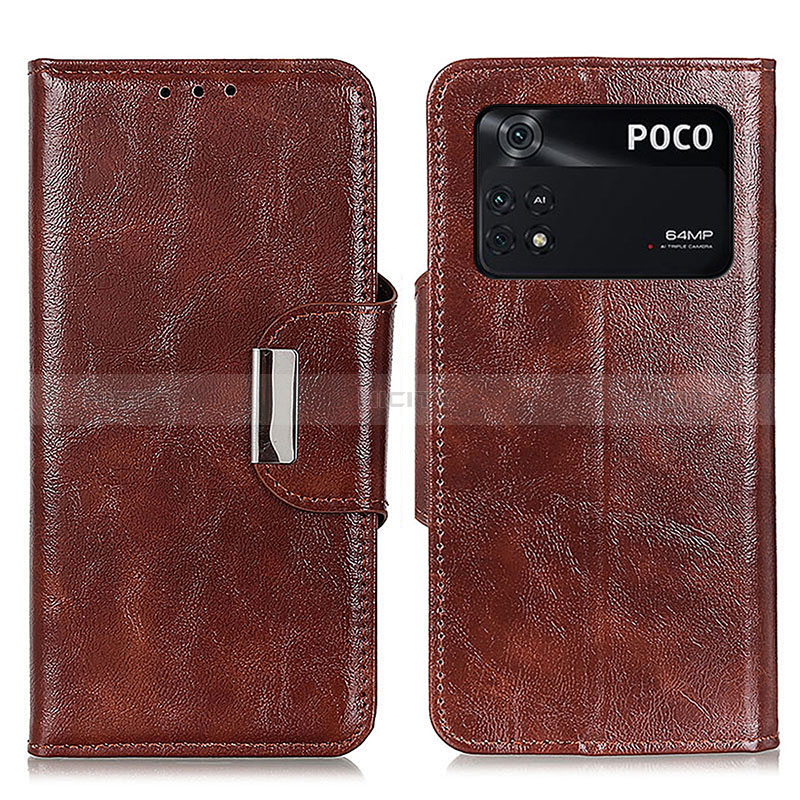 Funda de Cuero Cartera con Soporte Carcasa N04P para Xiaomi Poco M4 Pro 4G Marron