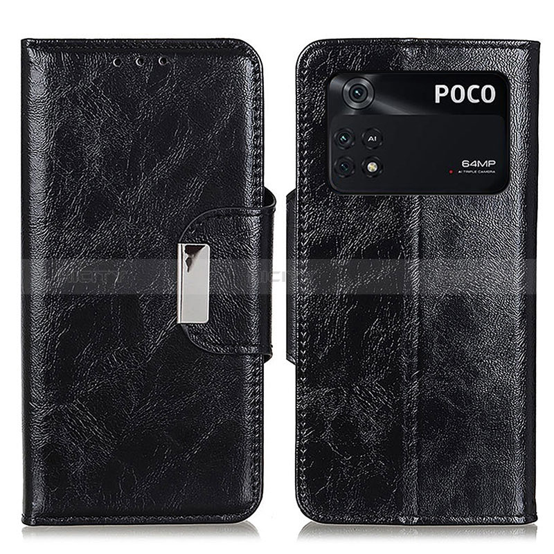 Funda de Cuero Cartera con Soporte Carcasa N04P para Xiaomi Poco M4 Pro 4G Negro