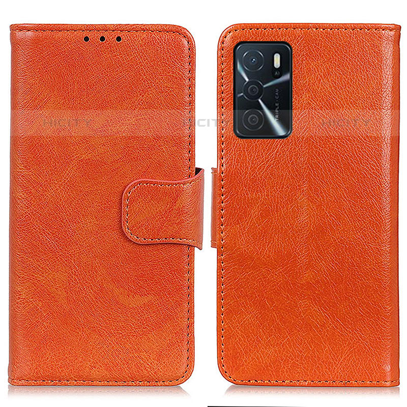 Funda de Cuero Cartera con Soporte Carcasa N05P para Oppo A16s Naranja