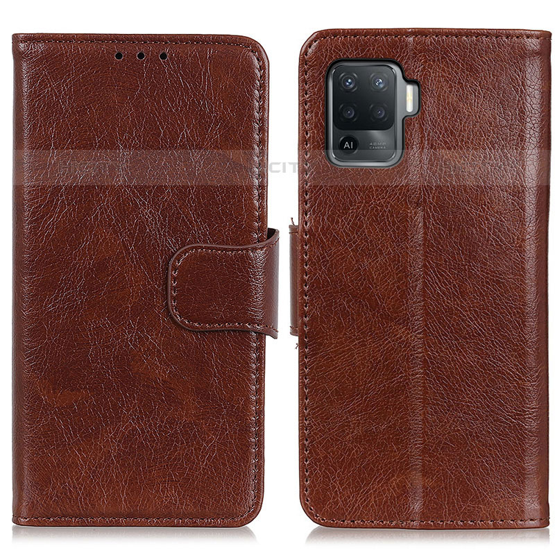 Funda de Cuero Cartera con Soporte Carcasa N05P para Oppo F19 Pro Marron