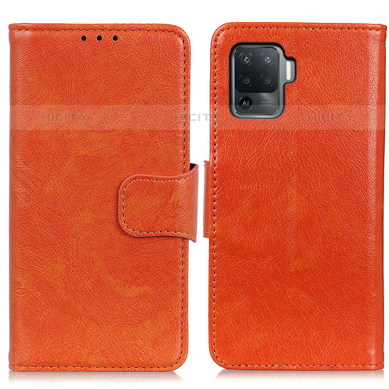 Funda de Cuero Cartera con Soporte Carcasa N05P para Oppo F19 Pro Naranja