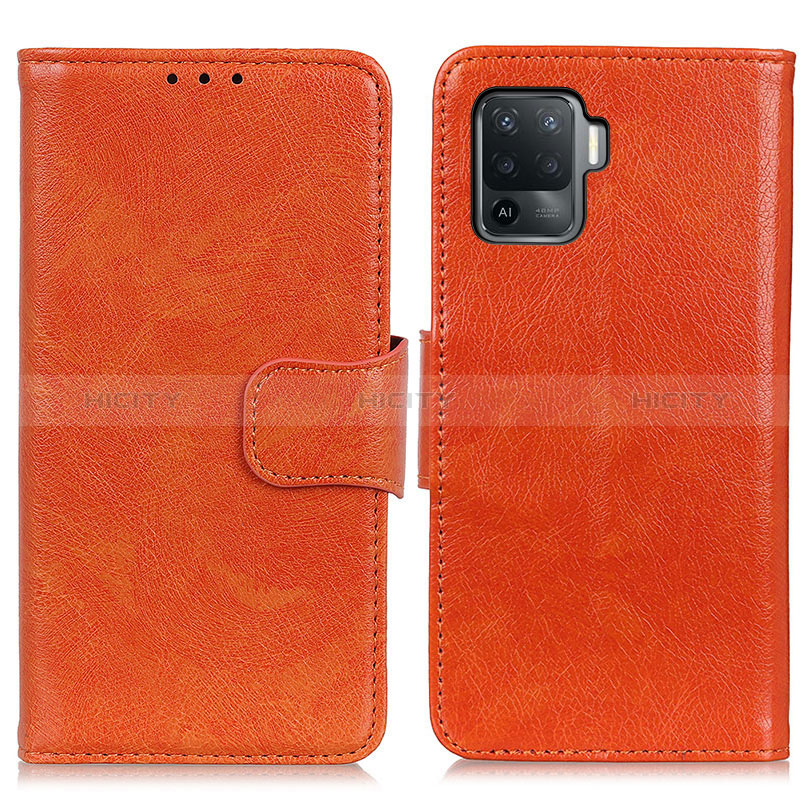 Funda de Cuero Cartera con Soporte Carcasa N05P para Oppo Reno5 Lite Naranja