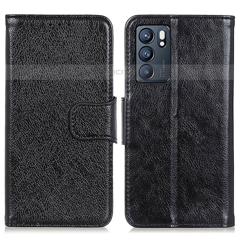 Funda de Cuero Cartera con Soporte Carcasa N05P para Oppo Reno6 5G Negro