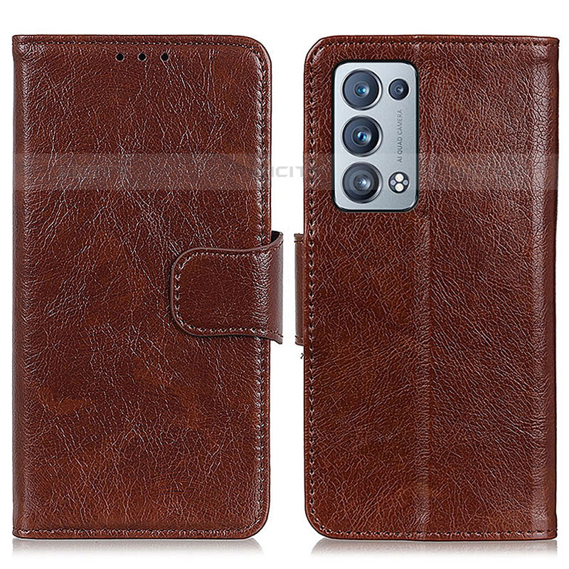 Funda de Cuero Cartera con Soporte Carcasa N05P para Oppo Reno6 Pro+ Plus 5G Marron