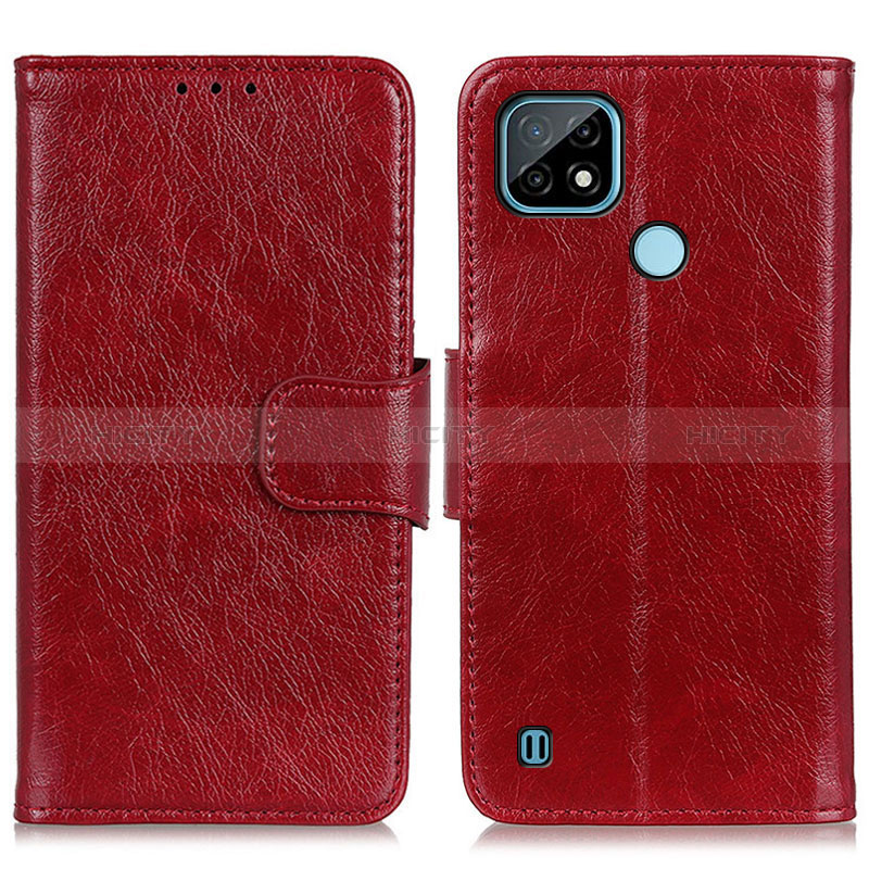 Funda de Cuero Cartera con Soporte Carcasa N05P para Realme C21 Rojo