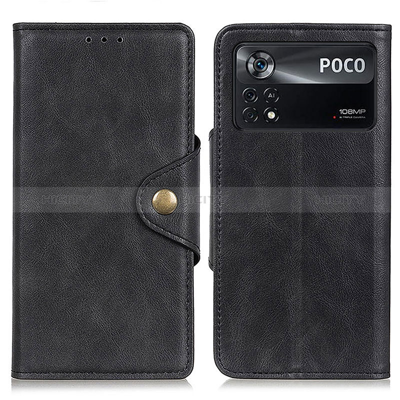 Funda de Cuero Cartera con Soporte Carcasa N06P para Xiaomi Poco X4 Pro 5G Negro