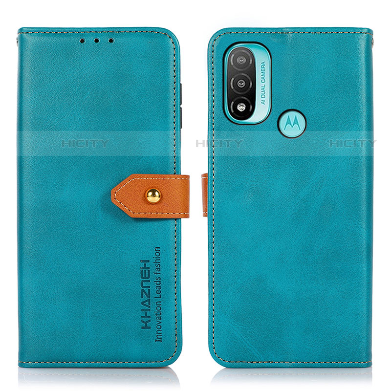 Funda de Cuero Cartera con Soporte Carcasa N07P para Motorola Moto E20 Cian