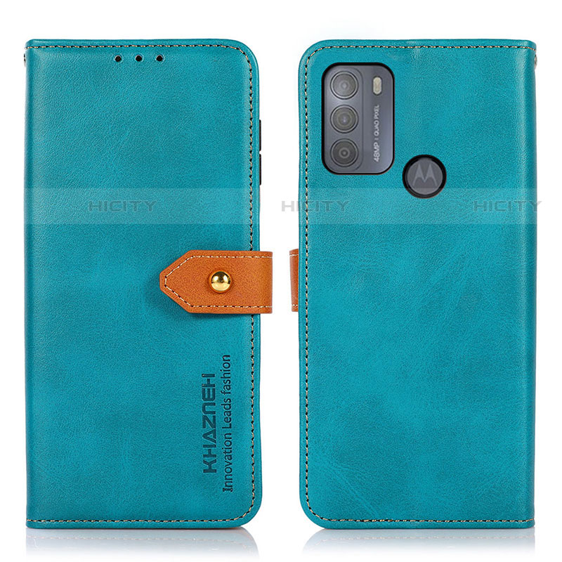 Funda de Cuero Cartera con Soporte Carcasa N07P para Motorola Moto G50 Cian