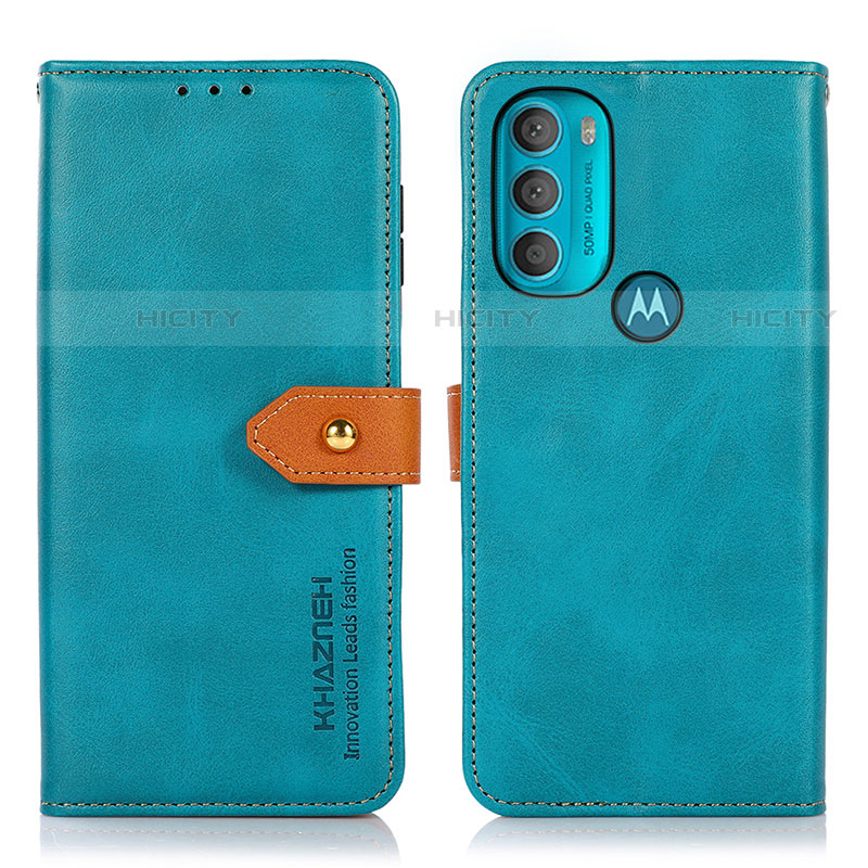 Funda de Cuero Cartera con Soporte Carcasa N07P para Motorola Moto G71 5G Cian