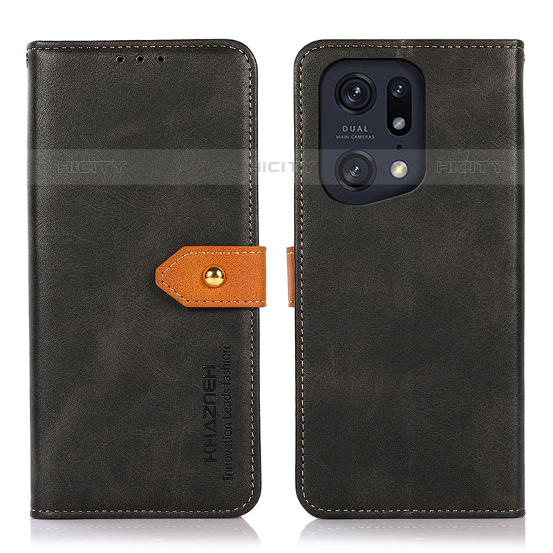 Funda de Cuero Cartera con Soporte Carcasa N07P para Oppo Find X5 Pro 5G Negro