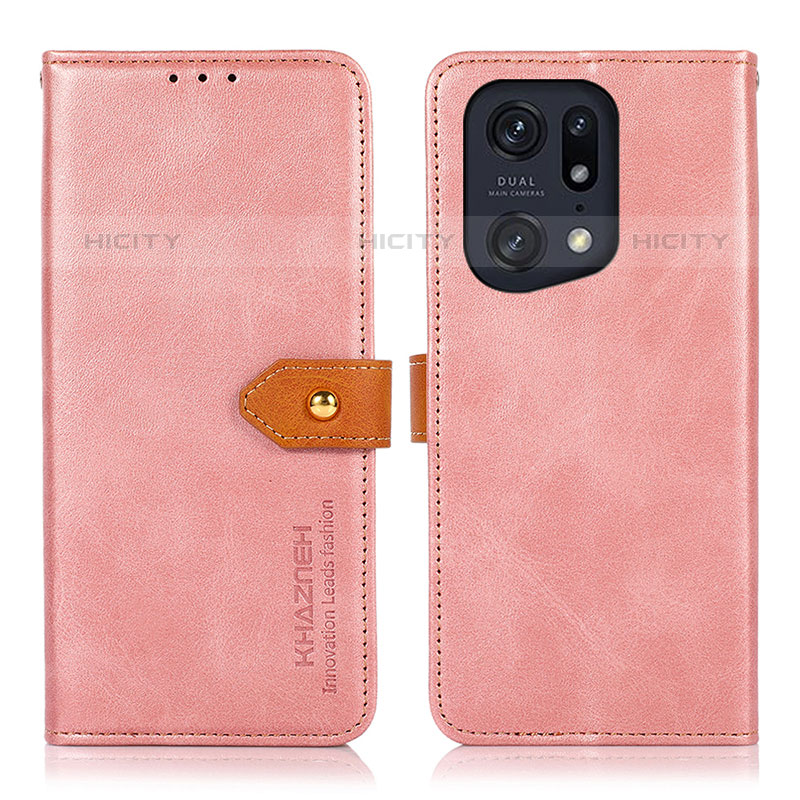 Funda de Cuero Cartera con Soporte Carcasa N07P para Oppo Find X5 Pro 5G Rosa