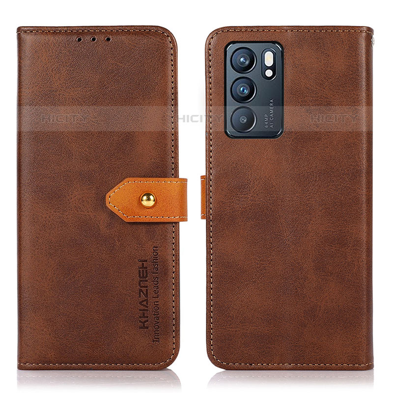 Funda de Cuero Cartera con Soporte Carcasa N07P para Oppo Reno6 5G Marron