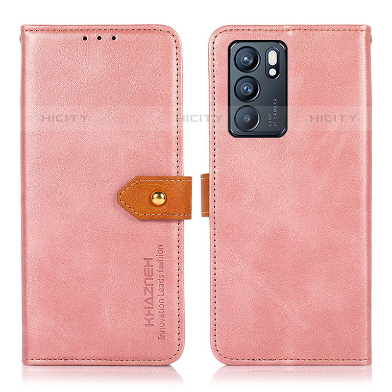 Funda de Cuero Cartera con Soporte Carcasa N07P para Oppo Reno6 5G Rosa