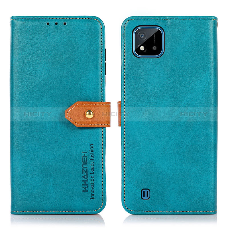 Funda de Cuero Cartera con Soporte Carcasa N07P para Realme C20A Cian