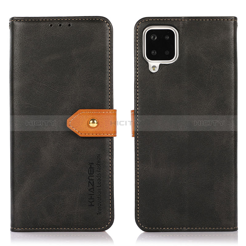 Funda de Cuero Cartera con Soporte Carcasa N07P para Samsung Galaxy A12 Nacho Negro