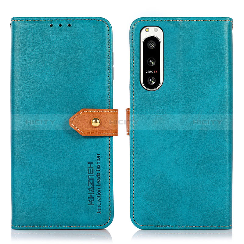 Funda de Cuero Cartera con Soporte Carcasa N07P para Sony Xperia 5 IV Cian