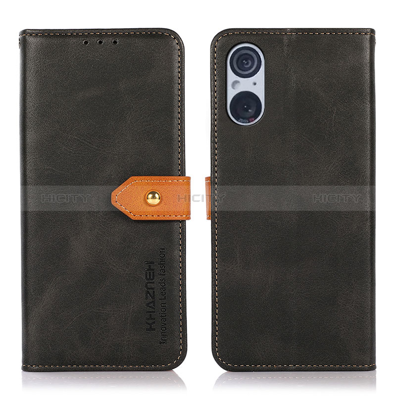 Funda de Cuero Cartera con Soporte Carcasa N07P para Sony Xperia 5 V Negro