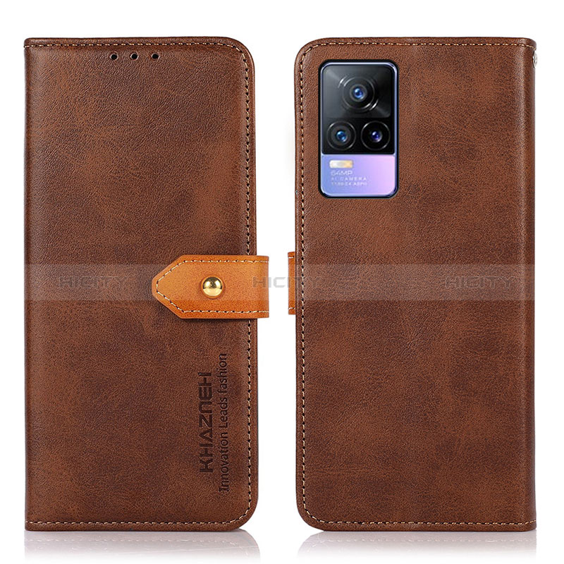 Funda de Cuero Cartera con Soporte Carcasa N07P para Vivo V21e 4G Marron