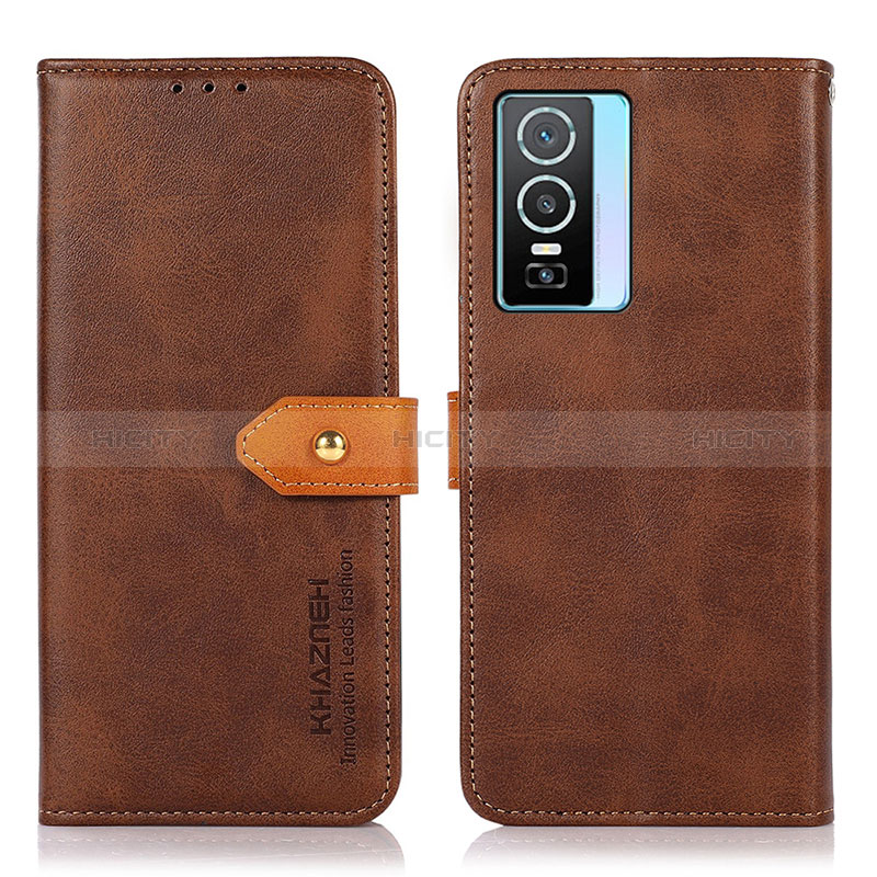 Funda de Cuero Cartera con Soporte Carcasa N07P para Vivo Y76s 5G Marron