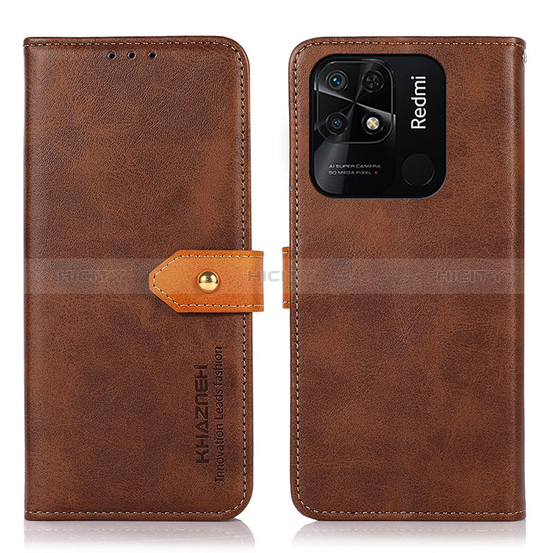 Funda de Cuero Cartera con Soporte Carcasa N07P para Xiaomi Redmi 10 India Marron