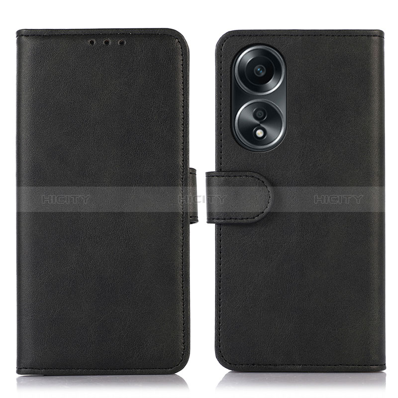 Funda de Cuero Cartera con Soporte Carcasa N08P para Oppo A38 Negro