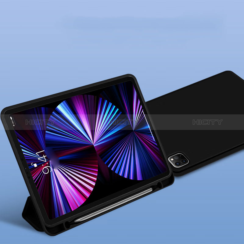 Funda de Cuero Cartera con Soporte Carcasa P01 para Apple iPad Pro 12.9 (2021) Negro