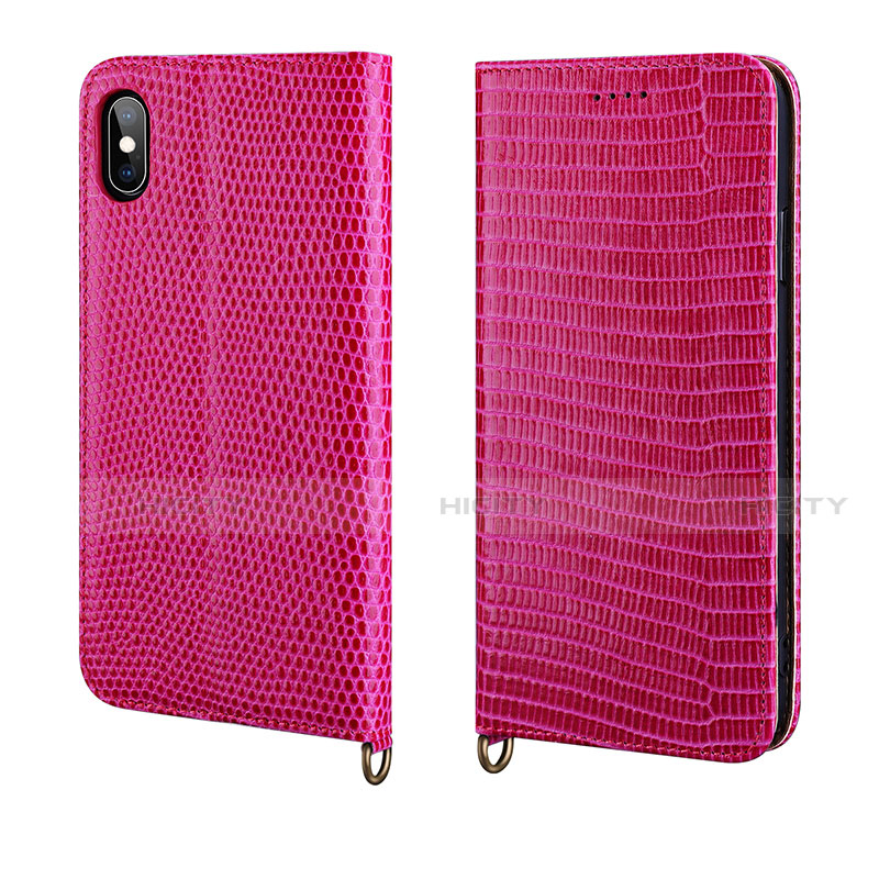 Funda de Cuero Cartera con Soporte Carcasa P03 para Apple iPhone X Rosa Roja