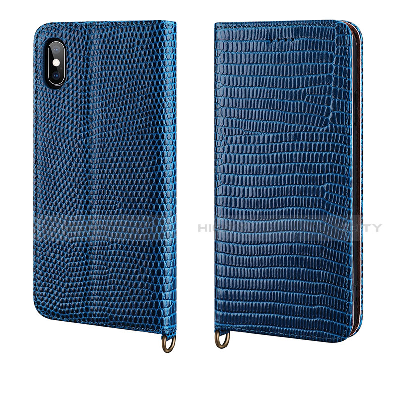 Funda de Cuero Cartera con Soporte Carcasa P03 para Apple iPhone Xs Max Azul