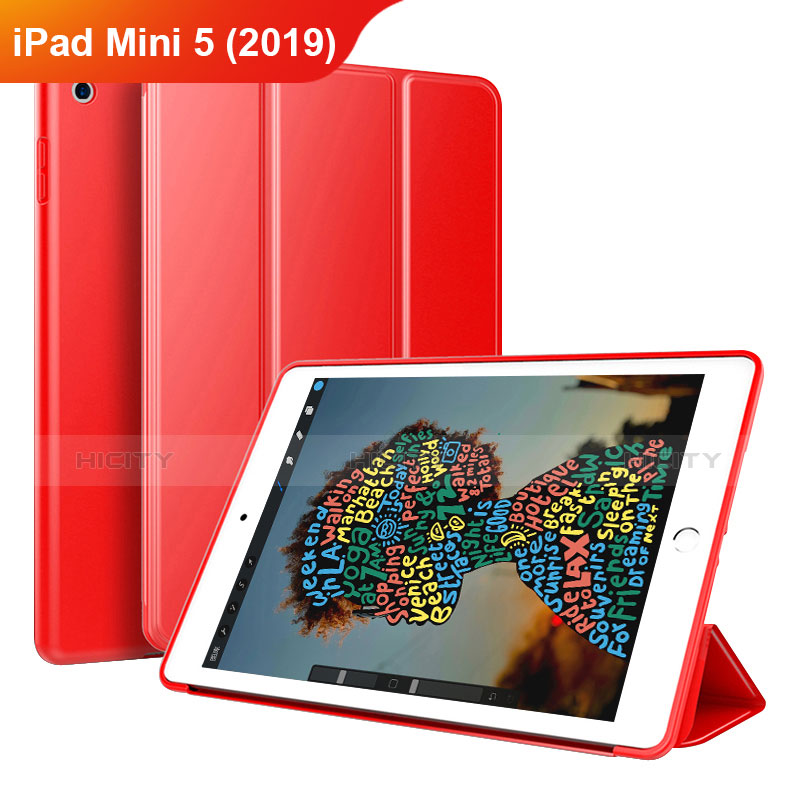 Funda de Cuero Cartera con Soporte Carcasa para Apple iPad Mini 5 (2019) Rojo