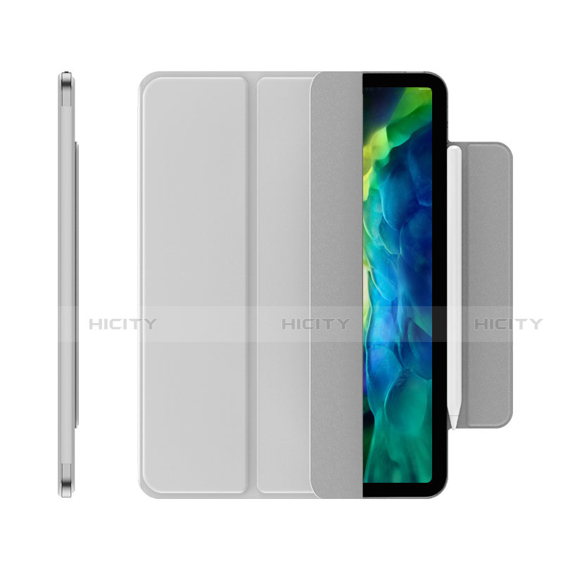 Funda de Cuero Cartera con Soporte Carcasa para Apple iPad Pro 12.9 (2020) Plata