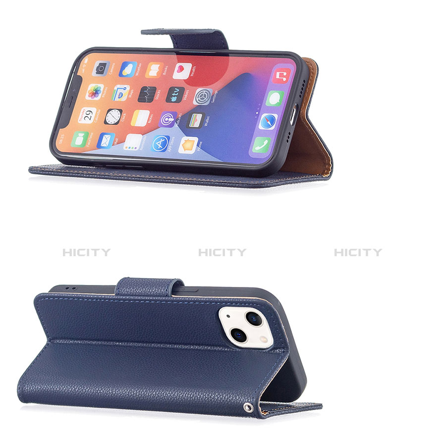 Funda de Cuero Cartera con Soporte Carcasa para Apple iPhone 13 Azul