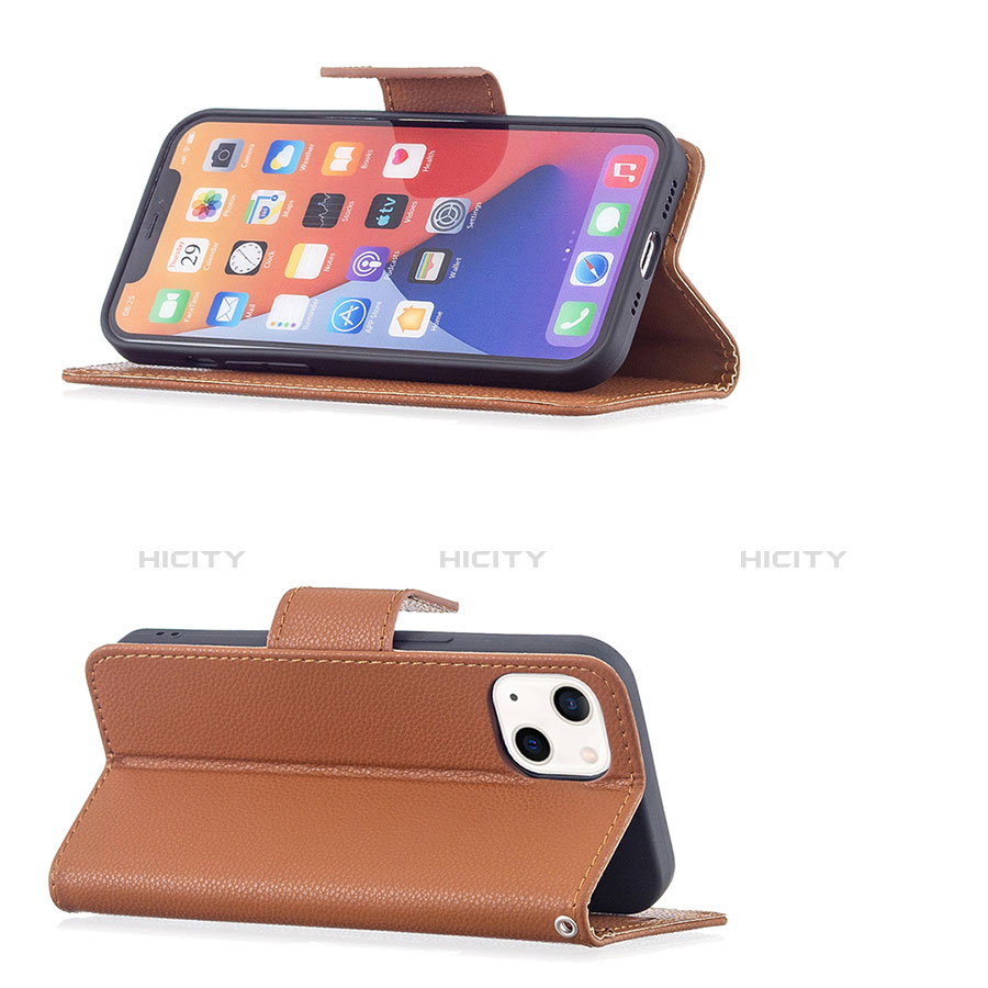 Funda de Cuero Cartera con Soporte Carcasa para Apple iPhone 13 Marron