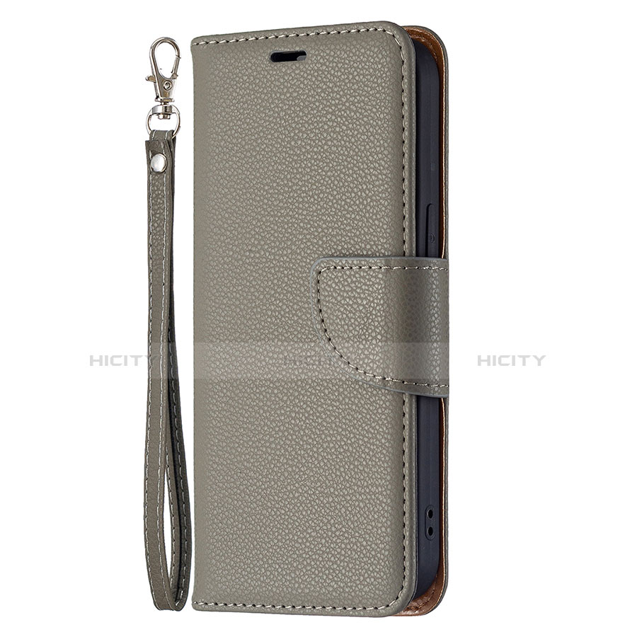 Funda de Cuero Cartera con Soporte Carcasa para Apple iPhone 13 Mini Gris