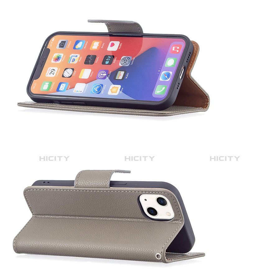 Funda de Cuero Cartera con Soporte Carcasa para Apple iPhone 13 Mini Gris