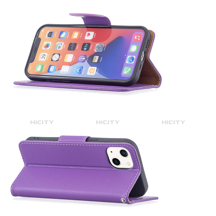 Funda de Cuero Cartera con Soporte Carcasa para Apple iPhone 13 Mini Morado