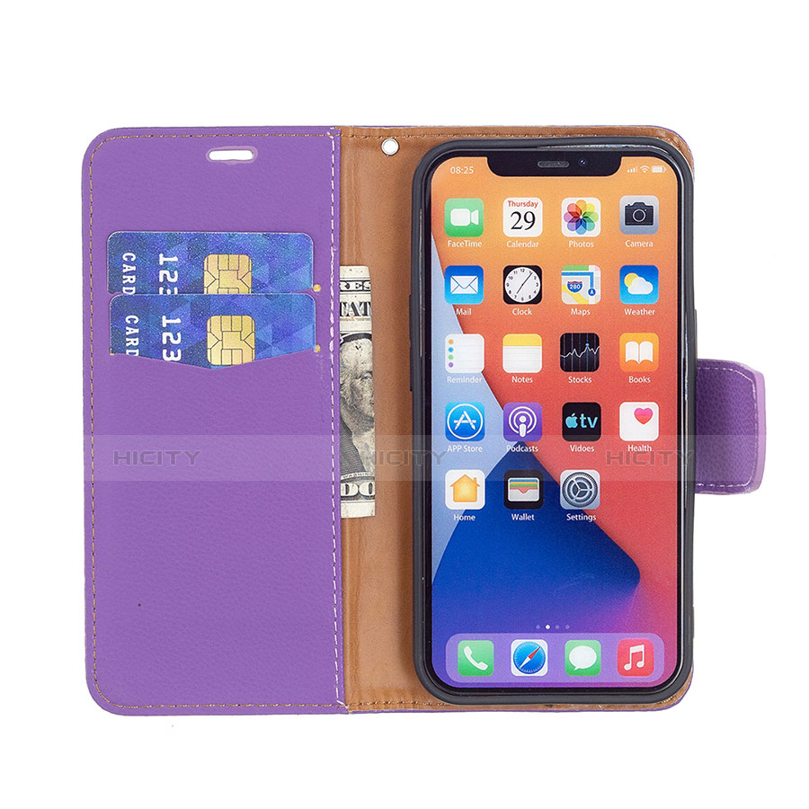 Funda de Cuero Cartera con Soporte Carcasa para Apple iPhone 13 Mini Morado